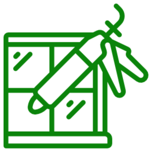 Caulking gun icon with a window.