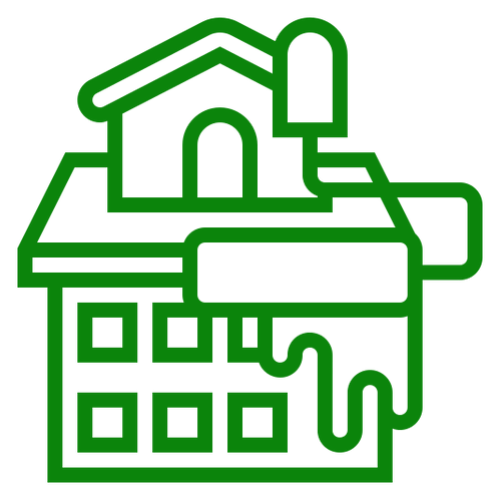 Green house painting icon on black background.