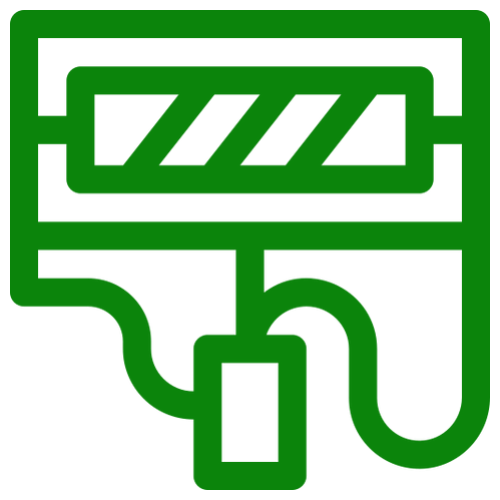 Green paint roller icon on black background.